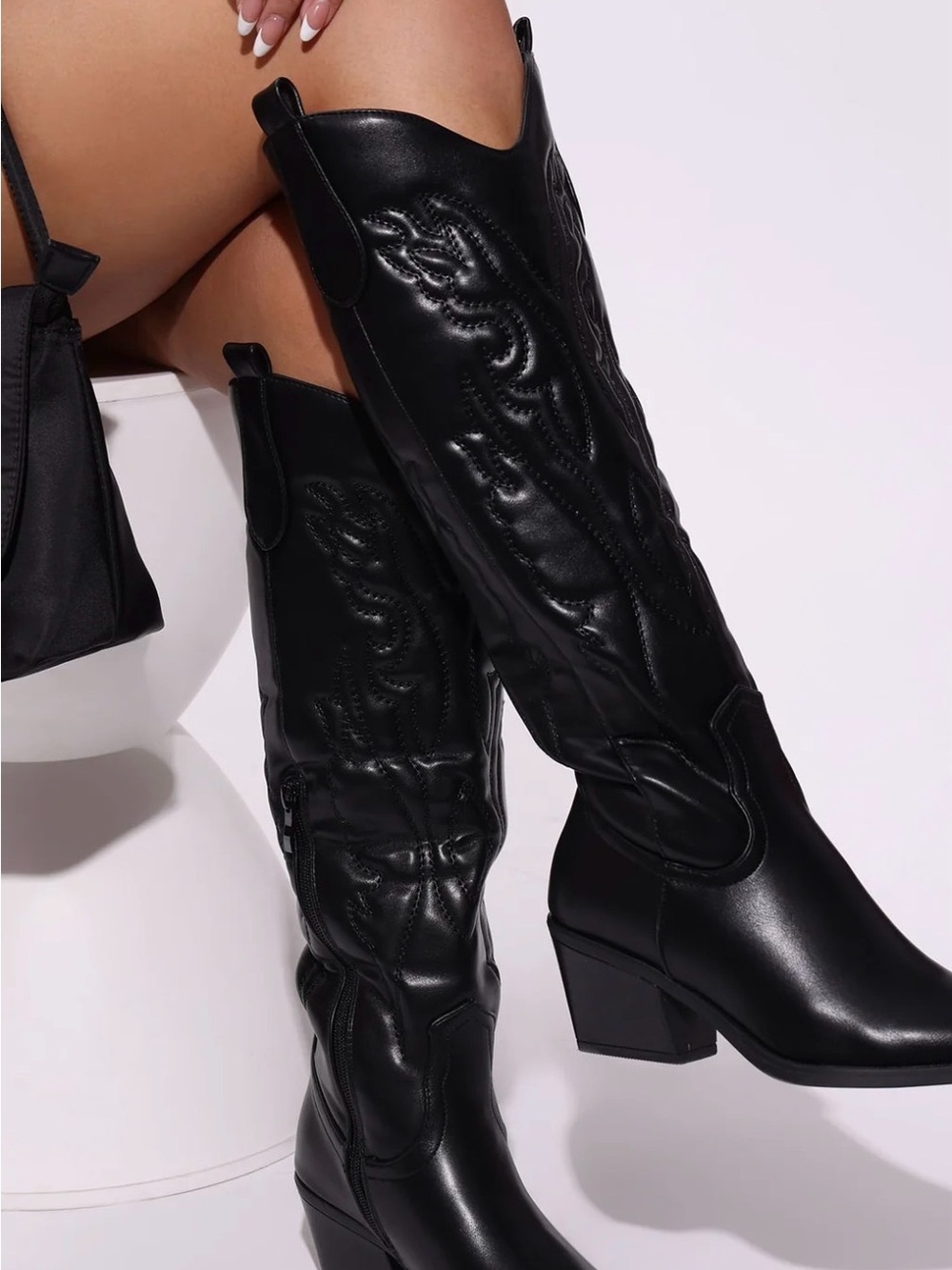 Classic Women's Black Knee-High Western Boots
